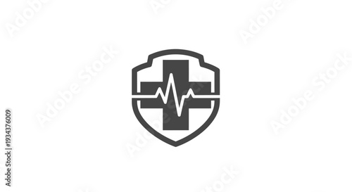 Medical Shield Icon with Heartbeat Line