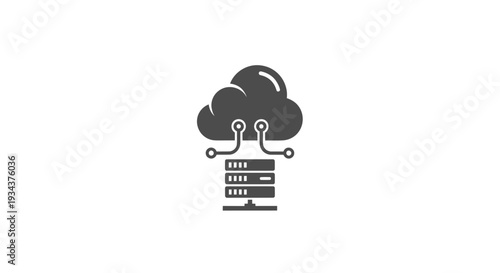 Cloud Computing Icon: Server Rack Connected to Digital Cloud