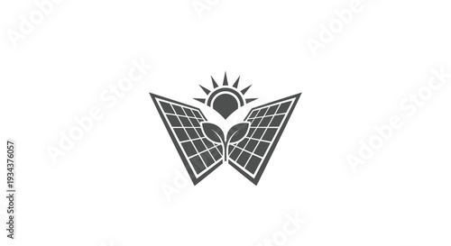 Solar panel logo with sun and leaves, representing green energy and sustainability