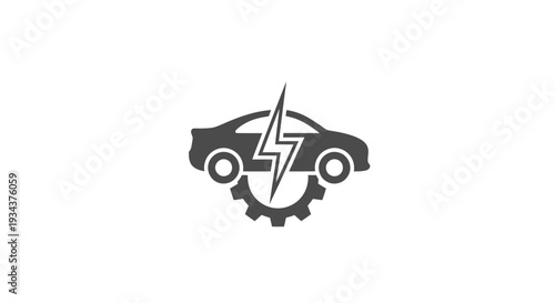 Electric Car Service Icon: Gear, Lightning Bolt, and Automobile Silhouette