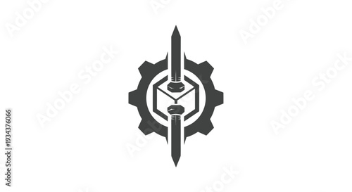 Industrial Gear Logo with Tools and Bolts