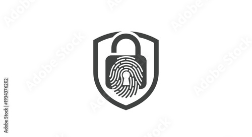 Digital Security Icon: Fingerprint Lock on Shield, Identity Protection, Data Privacy