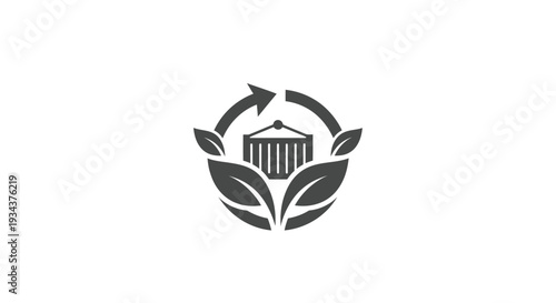 Eco-friendly shipping container logo with leaves and recycle arrow