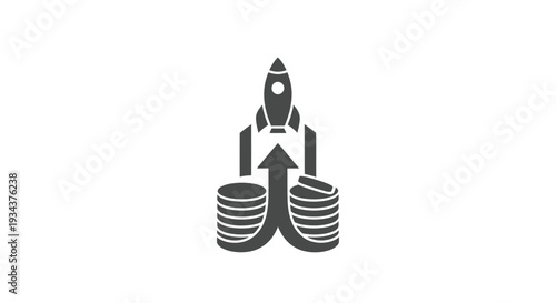 Rocket Launching from Stack of Coins, Business Growth and Investment Concept