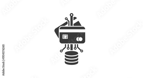 Digital Payment System Icon: Credit Card, Coins, and Circuitry