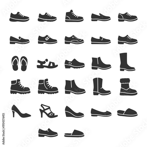 Silhouette collection: casual, formal, athletic, and seasonal footwear icons.