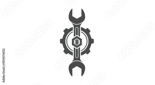 Mechanical Wrench and Gear Icon, Industrial Service, Repair, Engineering Symbol