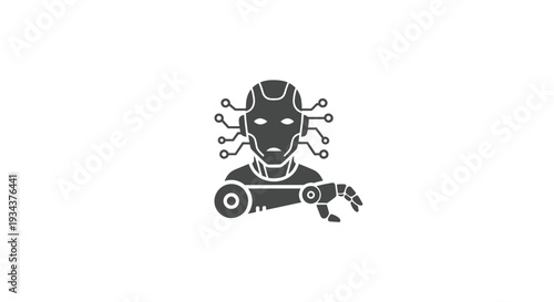 Futuristic Robot Head with Circuits and Mechanical Arm Icon