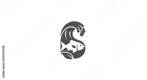Stylized fish swimming in a wave, minimalist graphic design, water symbol