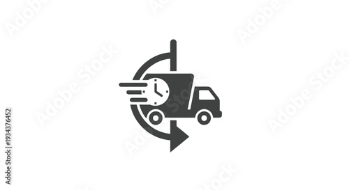 Fast Delivery Truck Icon with Clock and Arrow, Shipping Service Concept