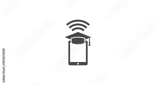 Online Education Concept: Smartphone with Graduation Cap and Wi-Fi Signal Icon