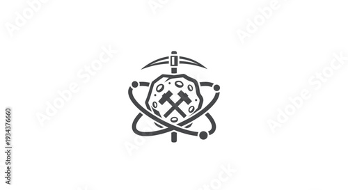 Mining and Science Emblem: Pickaxe, Hammers, Asteroid, and Orbit
