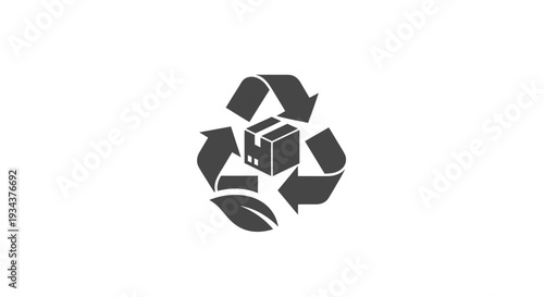 Recycling symbol with a box inside, representing sustainable packaging and logistics.