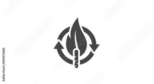 Eco-friendly energy cycle icon: leaf with flame inside circular arrows