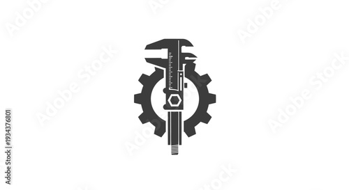 Engineering and Measurement Icon: Gear and Caliper Silhouette