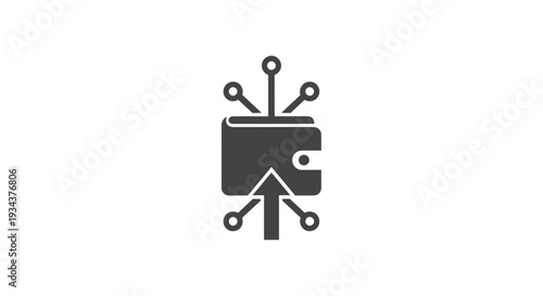 Digital Wallet Icon with Network Connections and Arrow - Cryptocurrency and Online Payment Concept