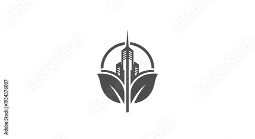 Eco City Logo: Green Building Icon with Leaf and Skyscraper