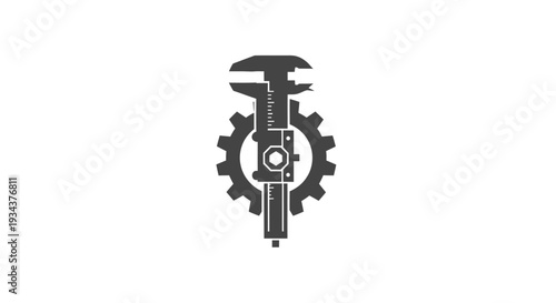 Industrial Engineering Icon: Caliper and Gear Silhouette