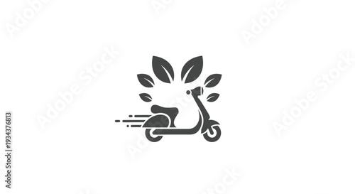Eco-friendly scooter delivery icon with leaves, representing green transport and logistics
