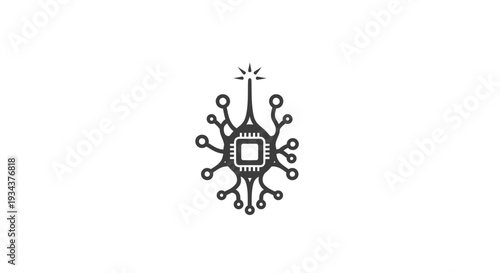 Abstract neuron with microchip core, symbolizing artificial intelligence and technology