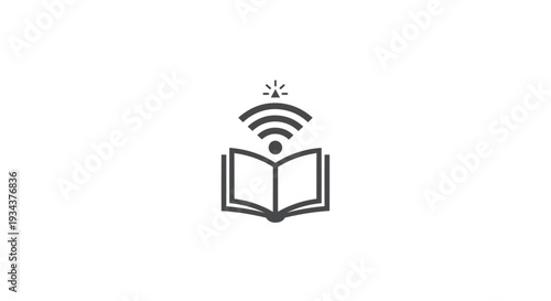 Open book with wifi signal icon, concept of online learning and digital education