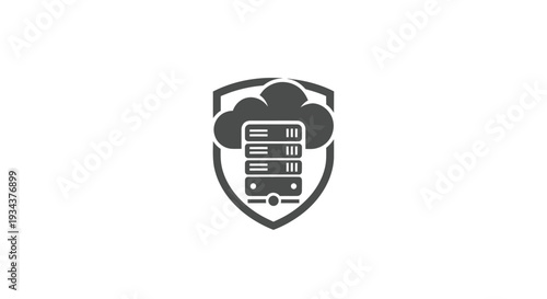 Cloud Server Security Icon: Shield protecting data storage and cloud computing.