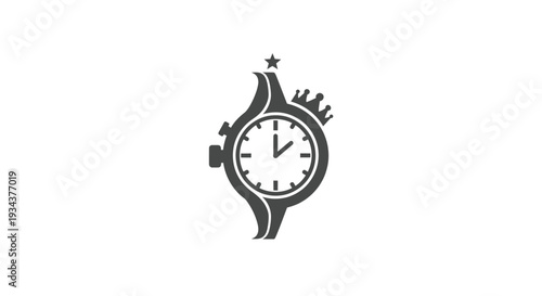 Luxury watch icon with crown and star, symbol of success, time, and achievement