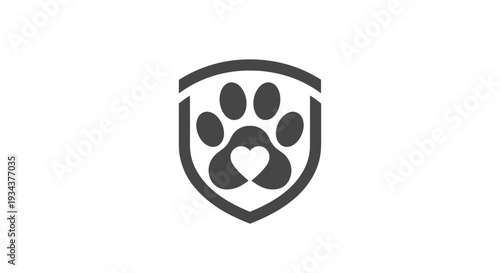 Paw Print Shield Emblem with Heart Icon - Pet Care, Animal Love, Protection Symbol