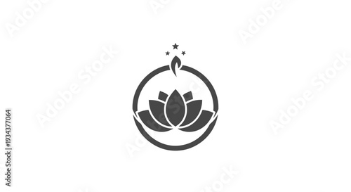 Lotus flower in circle with stars, spiritual logo, emblem, abstract symbol design
