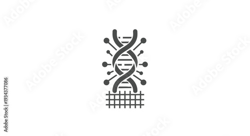 DNA Helix Icon with Digital Connections and Grid Base