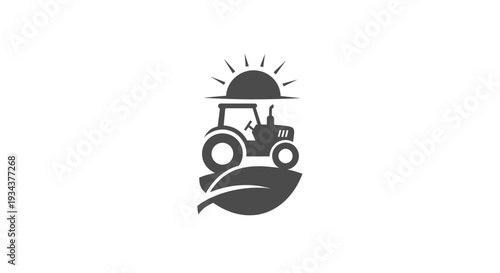 Tractor on leaf with sun logo icon vector illustration