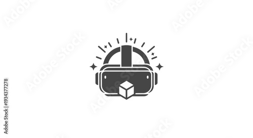 Virtual Reality Headset Icon with Glowing Effects and Cube