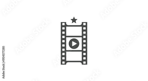 Film strip with play button and star icon, vector illustration