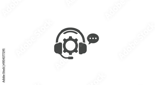 Customer support icon with headset, gear, and speech bubble