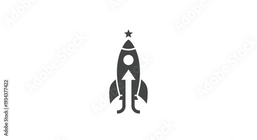 Rocket ship launching upwards with a star on top, representing startup, growth, and ambition.
