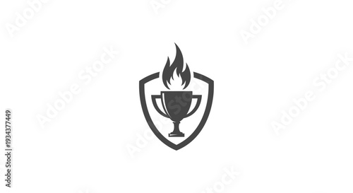 Trophy with Flames Inside Shield Icon - Symbol of Victory, Achievement, and Passion