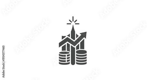 Financial Growth Icon: Coins, Bar Chart, Arrow, Success Symbol