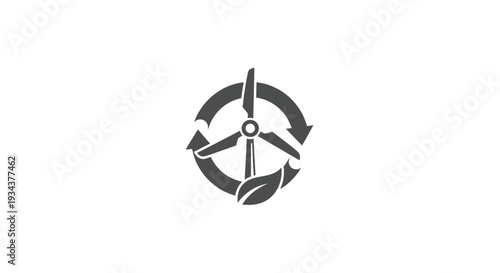 Wind Turbine Icon with Recycling Symbol and Leaf - Renewable Energy Concept
