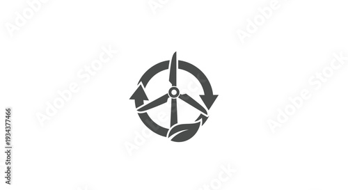 Wind Turbine with Green Leaf and Circular Arrows Icon - Renewable Energy Symbol