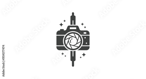 Retro Camera Logo with Aperture and Sparkles