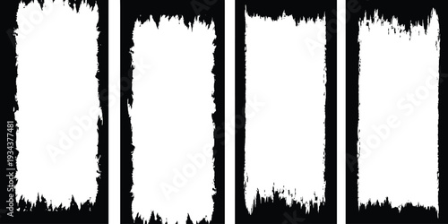 Black and white abstract design with four vertical white stripes