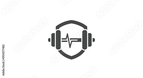Dumbbell and Heartbeat Icon Symbolizing Fitness and Health