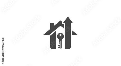 Real Estate Growth Icon: House, Key, and Upward Arrow