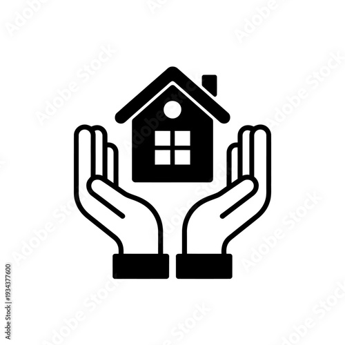 Hands holding a house symbolizing protection and care for home  real estate and security concept