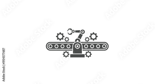 Industrial Robotic Arm on Conveyor Belt with Gears - Automation Icon