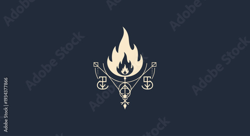 Mystical Flame Emblem with Nautical Symbols