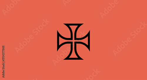 Black Maltese Cross Symbol on Coral Background
