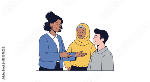 Diverse Group of People Discussing, Communicating, and Collaborating. Inclusive Business Meeting or Mentorship Illustration.