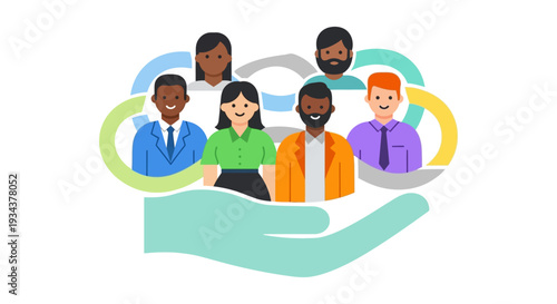 Diverse Global Community and Teamwork Supported by Hand - Inclusive Workforce, HR, and Social Network Concept Illustration