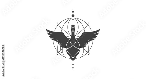 Mystical Swan Geometric Logo with Wings Spread